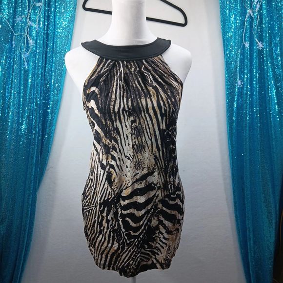 Guess Jeans Women's Size S High Halter Neck Long Tunic Top Keyhole Back Stretch - Picture 1 of 9